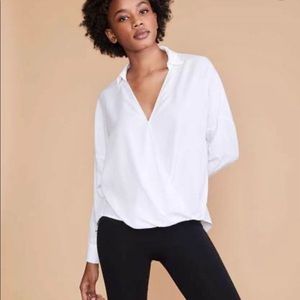 Lou & Grey Long Sleeve Faux Wrap Blouse - White